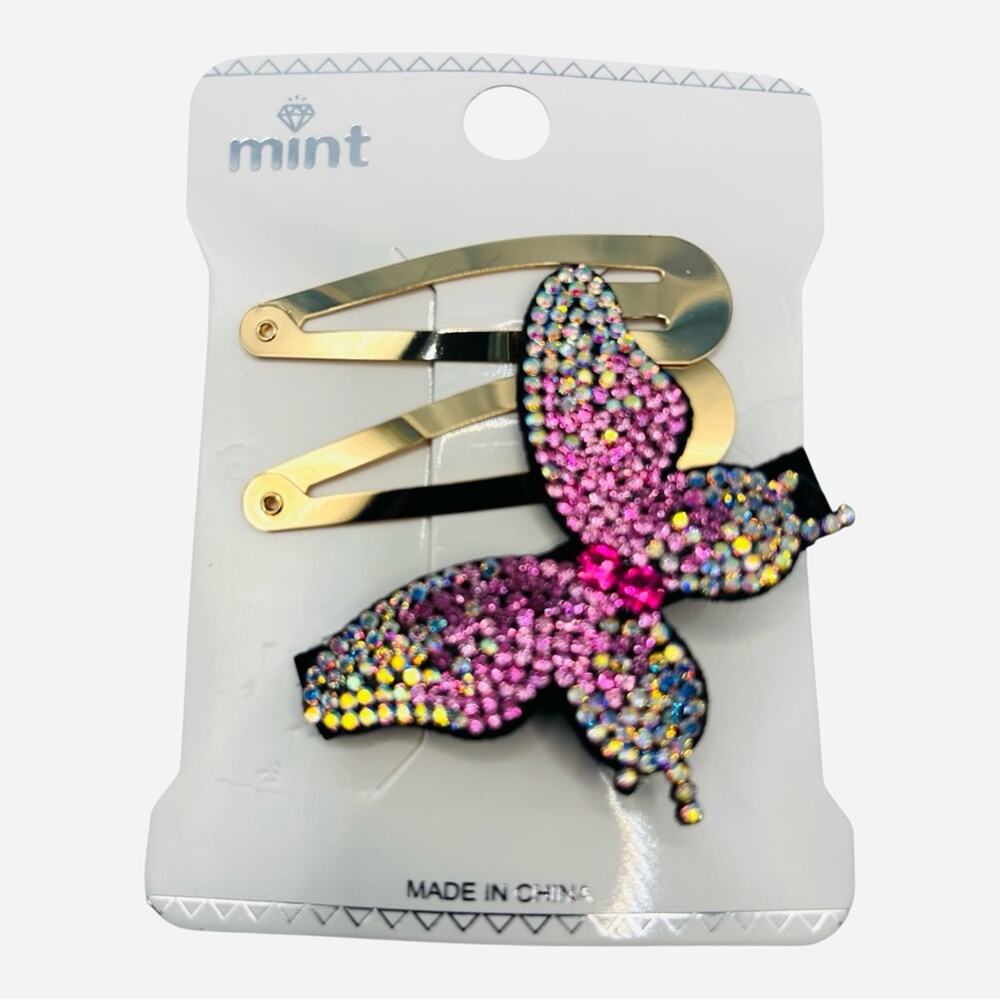 Sparkling Butterfly Hair Clip Set‎ - Pink and Gold